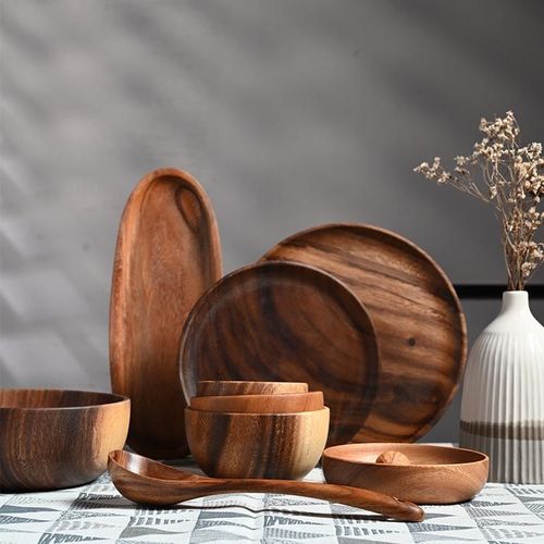 餐具套装碗盘家用简约木质碗中式成套木制品一套餐具一人食